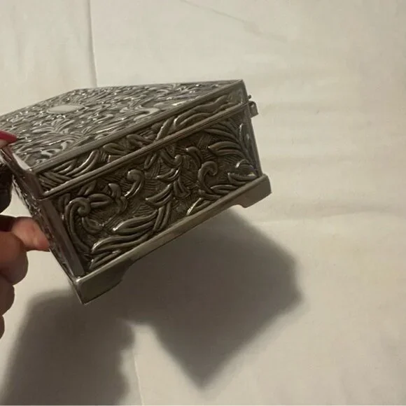 Vtg Godinger Silver 1992 Velvet-Lined Jewelry Box 9x4x2Quiet Luxury Decor